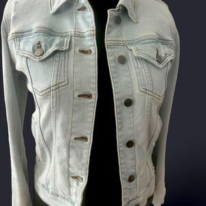 Evereve Women's Light Blue Denim Jean The Ever Distressed Sm Trucker Jacket
